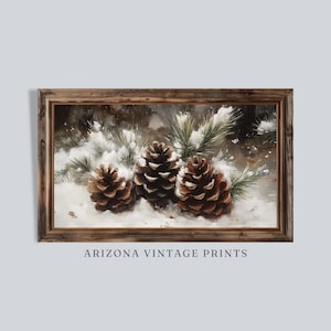 Frame TV Download - Pine Cones in the Snow | Vintage Impressionist Oil Painting | Farmhouse Winter Art | Digital Download ONLY - TV026