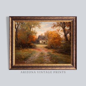 PRINTABLE - Country House in Autumn - Impressionist Oil Painting - Vintage Farmhouse Art | Digital Download - AT010