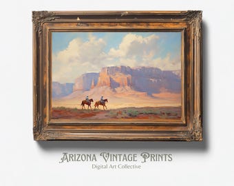 Impresión de vaqueros a caballo: Paisaje impresionista del Oeste (descarga digital)