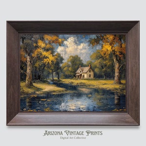 PRINTABLE - Country Home | Antique Impressionist Oil Painting | Vintage Farmhouse Art | Landscape Print | Digital Download - LS062