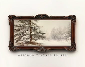 XL Snowy Forest Print: Vintage Winter Landscape Oil Painting (Digital Download)
