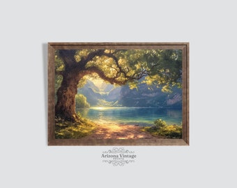 AFDRUKBAAR-geheime baai | Vintage impressionistisch olieverfschilderij | Boerderij Land Kunst | Digitale download - LS048