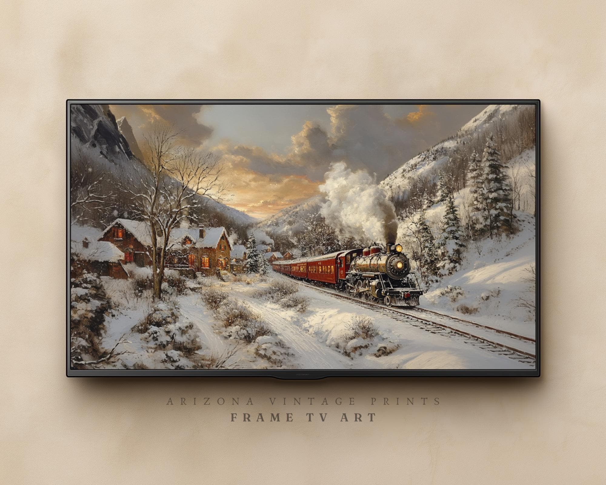 Frame TV Art: Vintage Polar Express Train Print - Winter Oil