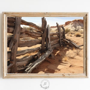 PRINTABLE Close Up Weathered Old West Corral Fence in Desert Southwest Painting | Neutral Colors Oil on Canvas | Digital Download - SW066