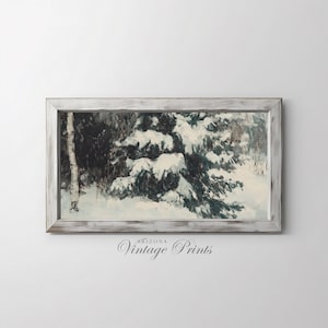 Frame TV Download - Snowy Pine | Vintage Impressionist Oil Painting | Country Farmhouse Art | Digital Download ONLY - TV025