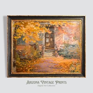 PRINTABLE - Front Door | Impressionist Oil Painting | Vintage Autumn Print | Rustic Farmhouse Art | Digital Download - AT011