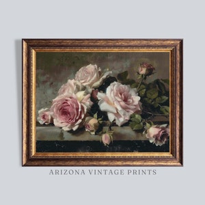 PRINTABLE - Vintage Pink Roses | Still Life Oil Painting | Antique Floral Art | Digital Download - FL030