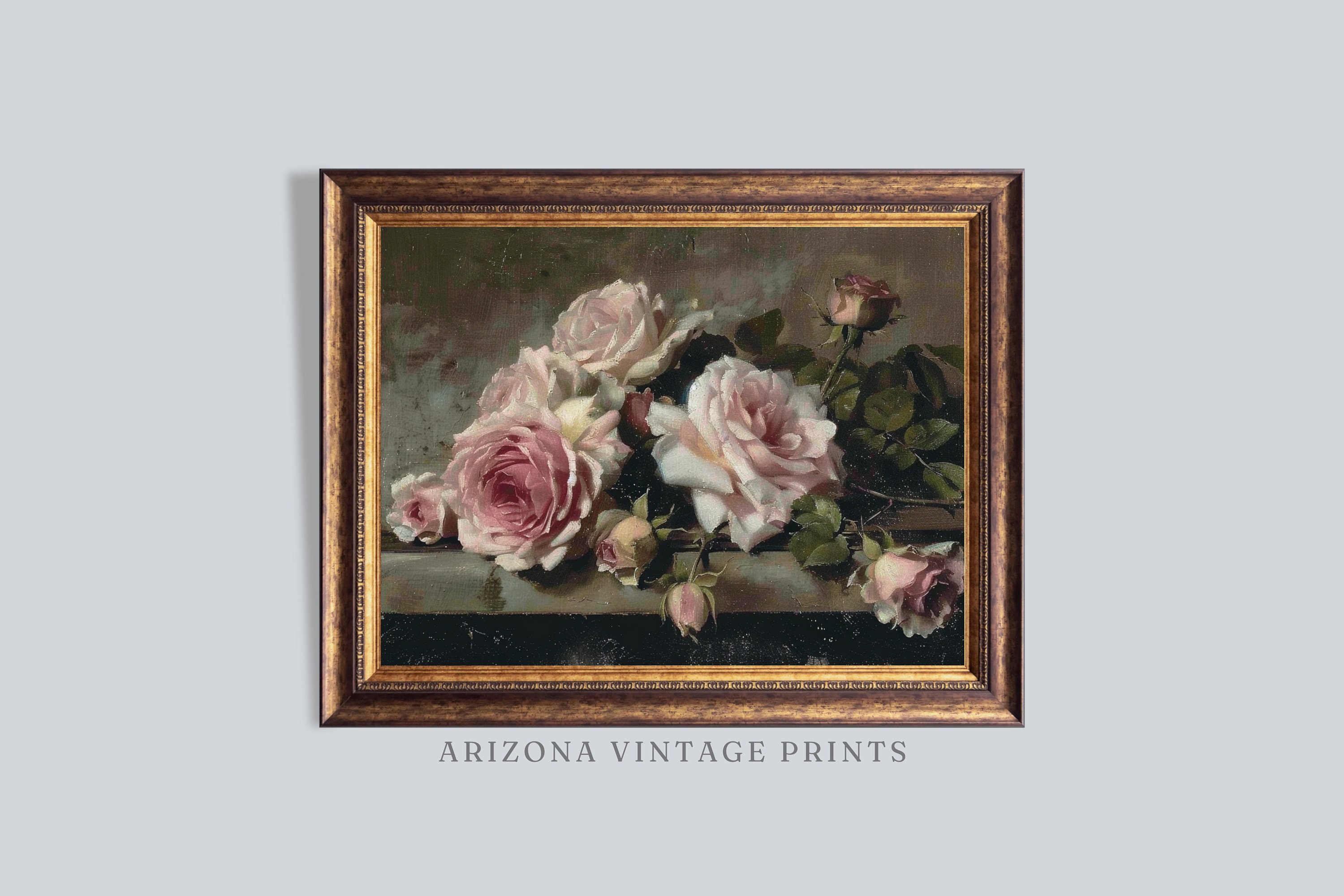 PRINTABLE Vintage Pink Roses Still Life Oil Painting Antique Floral Art ...