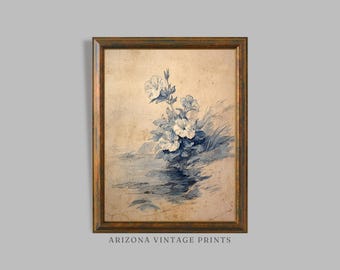 PRINTABLE - Vintage Floral Sketch | Minimalist Pencil Art | Farmhouse Wall Print | Digital Download - SK005