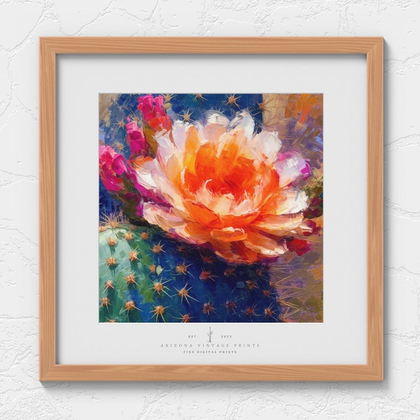 PRINTABLE Saguaro Cactus Bloom Oil Painting | Close Up Oil on Canvas | Digital Download - SW030