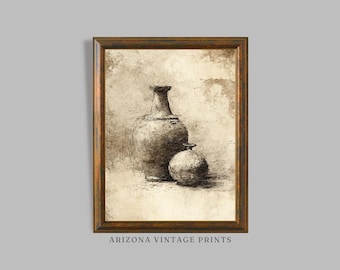 PRINTABLE - Vintage Still Life Sketch | Minimalist Pencil Art | Farmhouse Wall Print | Digital Download - SK006