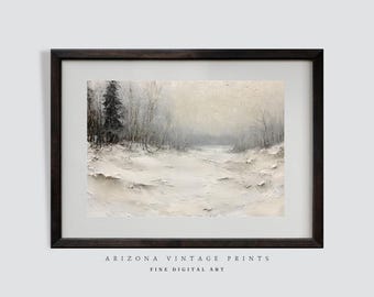 Vintage Winter Landscape Print: Snowy Woods Oil Painting (Digital Download)