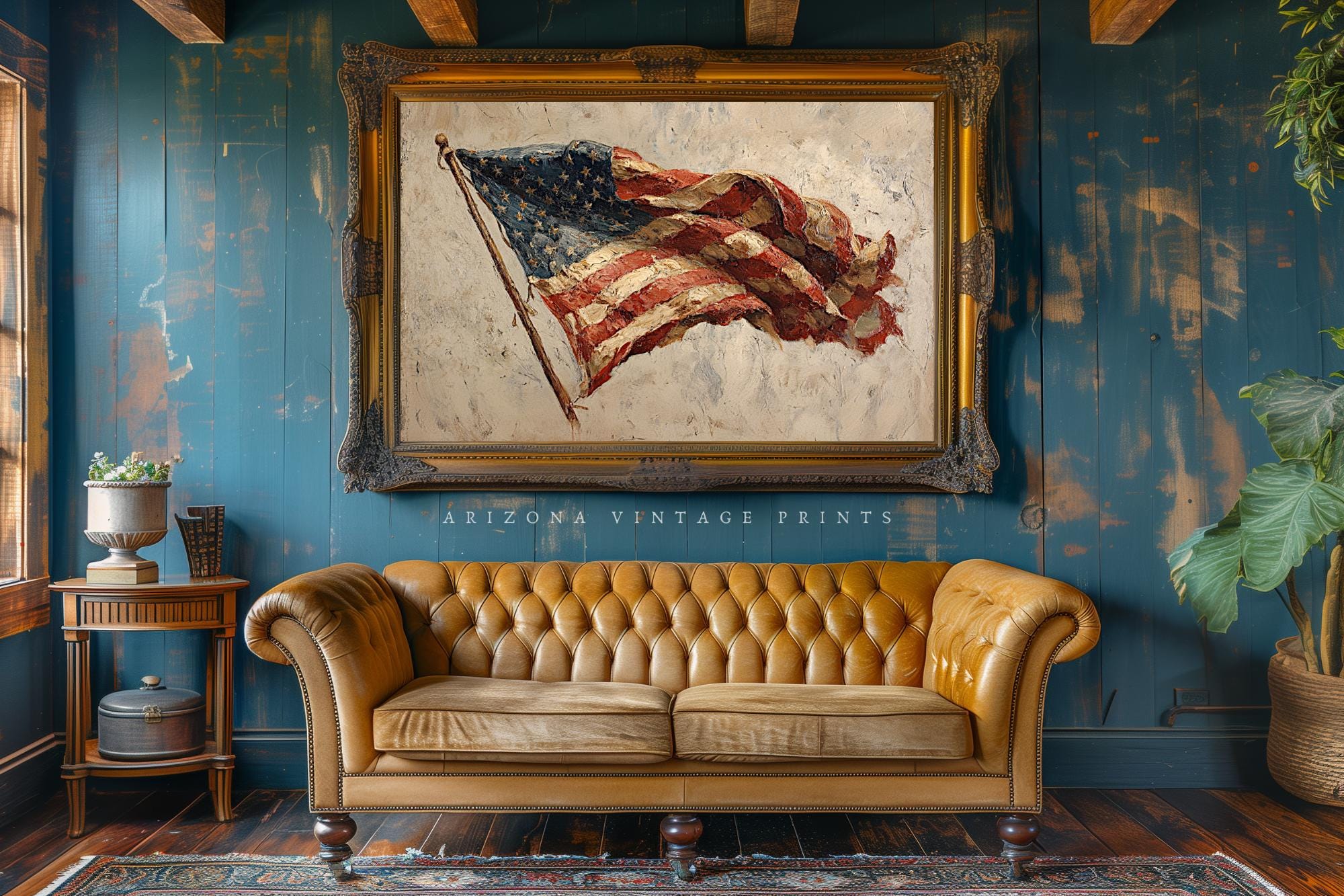 Vintage American Flag Oil Painting | Rustic Americana Wall Art