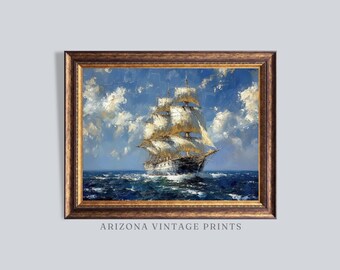 Vintage Tall Ship Painting: Impressionist Nautical Art (Digital Download)