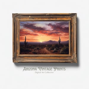 PRINTABLE Sonoran Desert Sunset Arizona Digital Print | Warm Color Tones Oil on Canvas Style | Digital Download - SW088