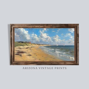 PRINTABLE - XL Vintage French Coastal Scene | Impressionist Oil Painting | Antique Beach Print | Digital Download - XL025