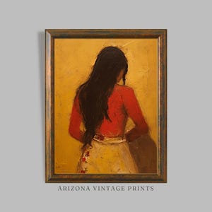 PRINTABLE - Mexican Woman in Flowered Dress | Impressionist Oil Painting | Vintage Southwest Art | Digital Download - SW092