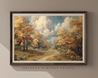 Vintage Fall Landscape Oil Painting: Rustic Farmhouse Art Print (Digital Download) AT035