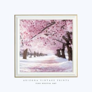 印刷可能な早春の雪の中の桜の花デジタルプリント | クローズアップ画像 | デジタルダウンロード - FL003