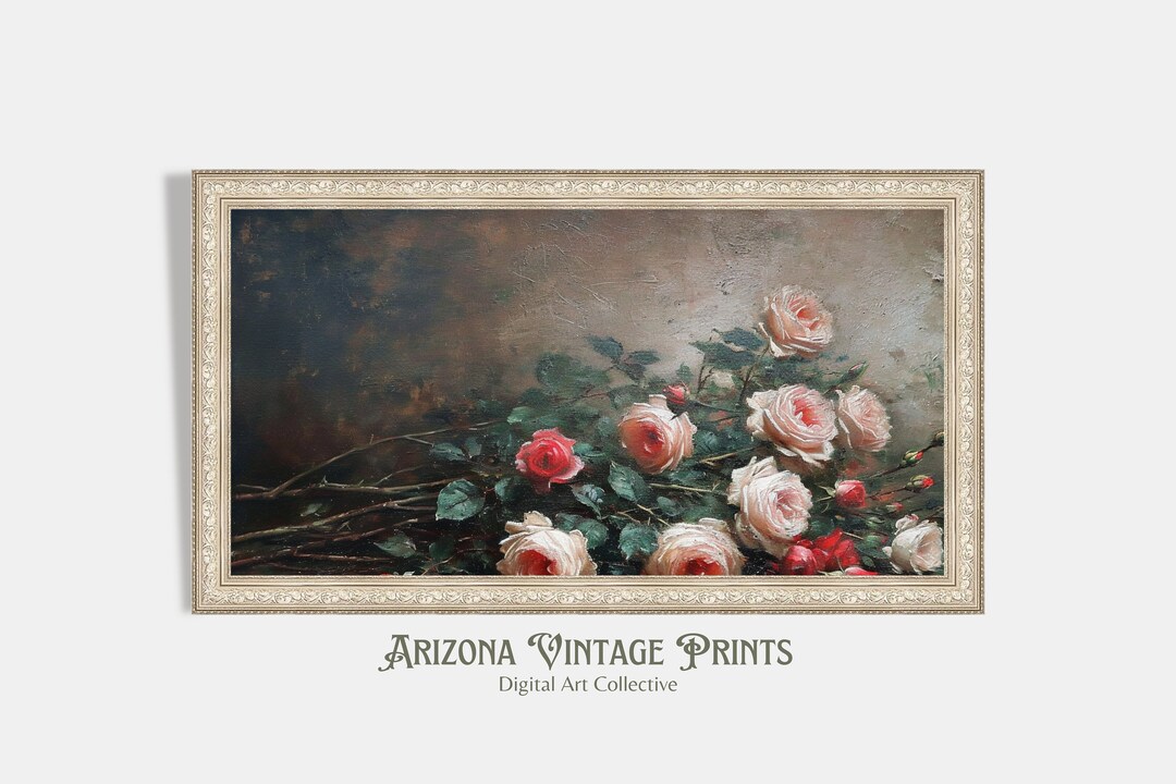 Vintage Rose Oil Painting Print: European Still Life Art (digital ...
