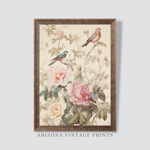 STAMPABILE Uccelli e rose / Stampa floreale antica / Arte floreale europea vintage / Download digitale - FL006