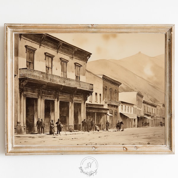 PRINTABLE Vintage Old West Town Street View | Neutral Sepia Colors Painting | Digital Download - SW056