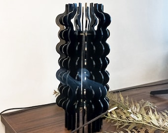Black Wooden Wave Vase Home Decoration, Abstract Art Vase, Artdeco Home Bar Accessories Wave Wood for Office-Living Room, Natural Wood Art