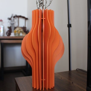 Orange Handmade Wood Wave Vase, Stylish Office-Indoor Ornament, Parametric Wood Vase, Walnut Wood Vase, Abstract Art Vase, Natural Wood Art image 2