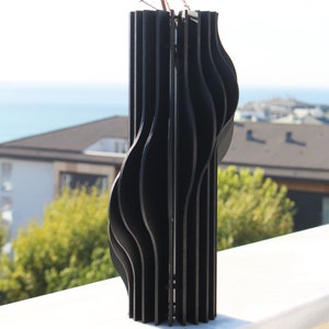 Black Parametric Wood Wave Vase, Unique Object Design, Office-Indoor Decor, Abstract Art Vase, Office Table Decor, Home Bar Accessories image 2