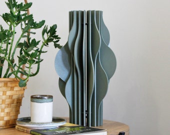 Green Contemporary Curved Vase for Faux Flowers, Stylish Wooden Vases,  Wooden Vase for Workspace, Interior Vases, Embellished Vases