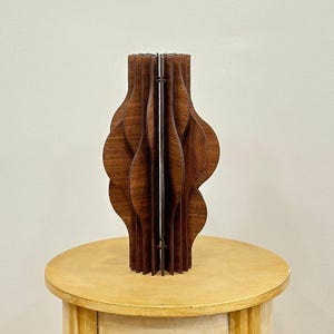 Walnut Wood Vase: Mid-Century Modern Sculpture, Dried Flower Centerpiece
