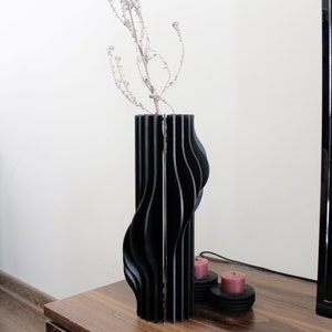 Black Parametric Wood Wave Vase, Unique Object Design, Office-Indoor Decor, Abstract Art Vase, Office Table Decor, Home Bar Accessories image 7