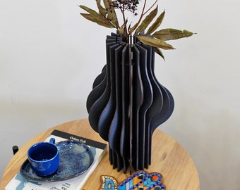 Modern Wavy Vase For Artificial Flowers, Decorative Wooden Vases, Rustic Home Decor, Wood Vase for Office, Indoor Vases, Ornamental Vases