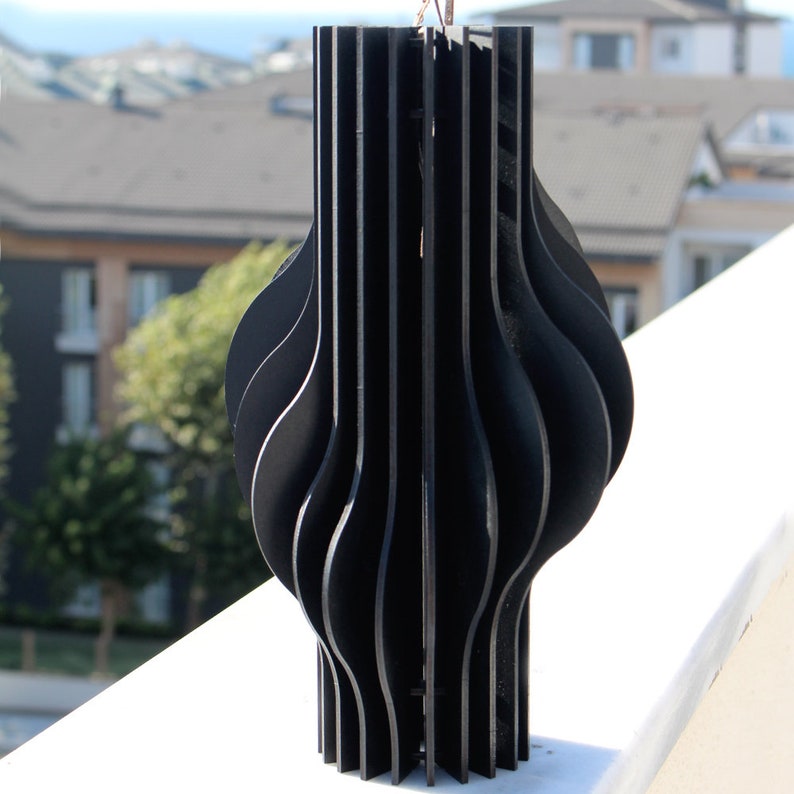 Black Parametric Wood Wave Vase, Unique Object Design, Office-Indoor Decor, Abstract Art Vase, Office Table Decor, Home Bar Accessories image 3