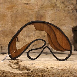 Walnut & Black Wood Sculpture – Abstract Shelf Decor