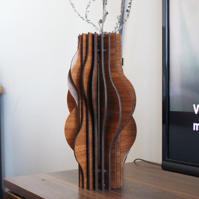 wood art object, a trinket-like vase for shelves, tables