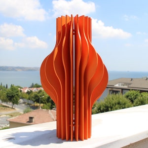 Orange Handmade Wood Wave Vase, Stylish Office-Indoor Ornament, Parametric Wood Vase, Walnut Wood Vase, Abstract Art Vase, Natural Wood Art image 5