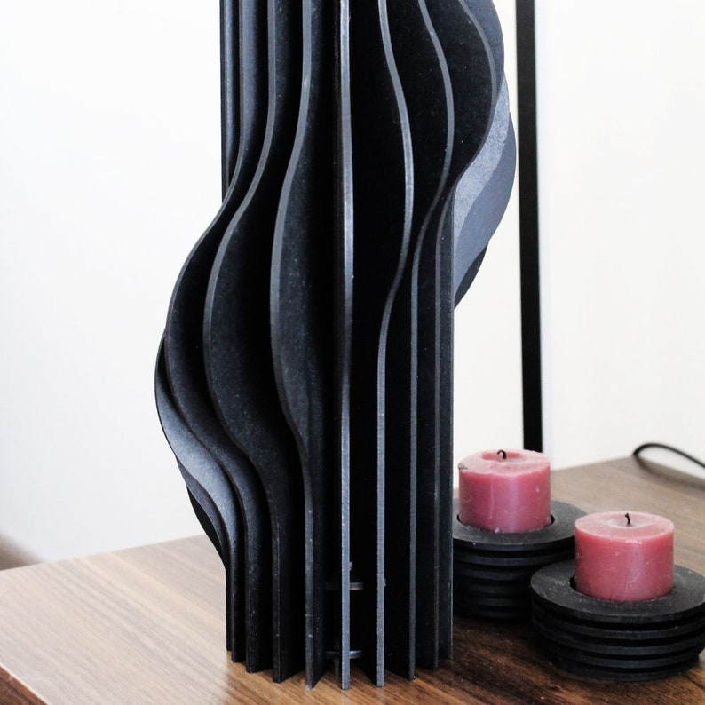 Black Parametric Wood Wave Vase, Unique Object Design, Office-Indoor Decor, Abstract Art Vase, Office Table Decor, Home Bar Accessories image 5