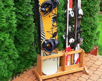 Wooden Ski and Snowboard Freestanding Rack 2 2 Etsy