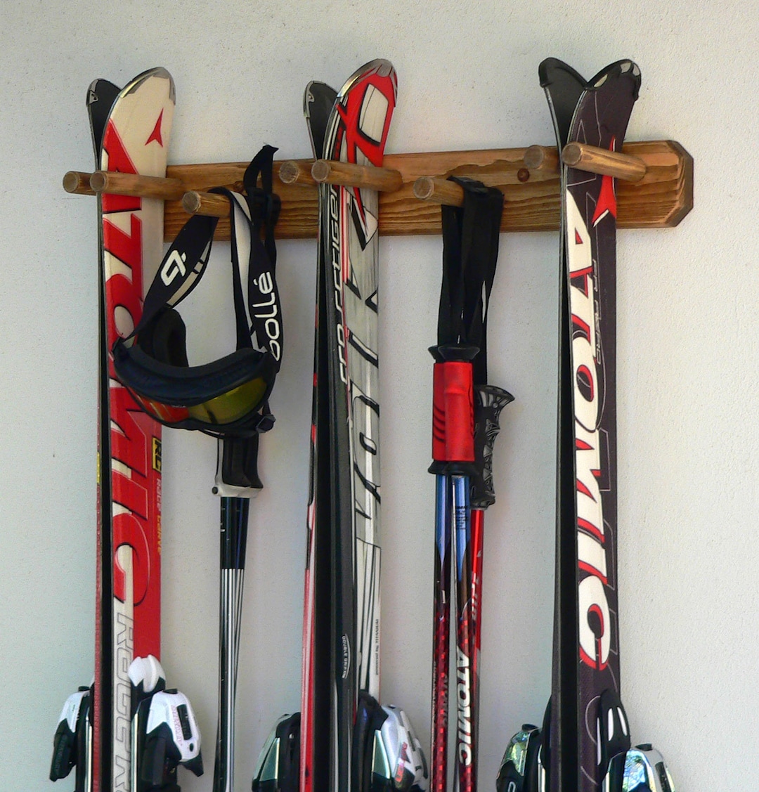 Wall Mounted Wood Vertical Ski Rack Pairs, Ski Holder, Ski Storage 