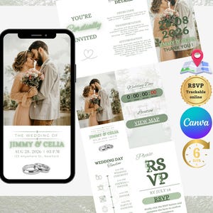 save the date wedding template with RSVP Clickable Online - Digital Wedding Invitations Trackable -Animated Wedding electronic invitation