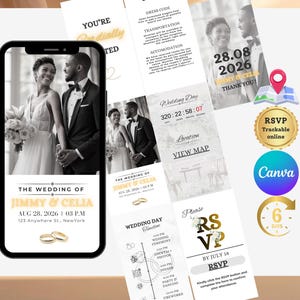 Saliegroene Save the Date trouwkaart met online RSVP-knop - Afteltimer met Google Maps - Geanimeerde elektronische trouwuitnodiging