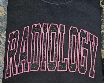 Camiseta o sudadera de radiología con purpurina negra e hilo rosa