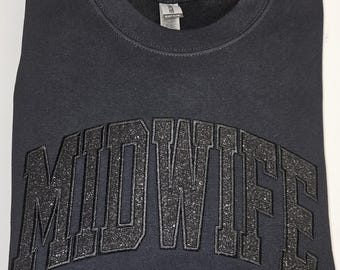Schwarz auf Schwarz Glitzer Hebammen T-Shirt oder Sweatshirt