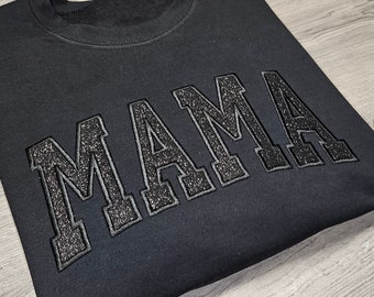 Camiseta o sudadera MAMA con purpurina negra sobre negra