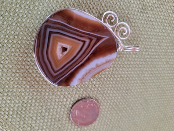 Pendant.  Agate with Stirling silver wire bezel - image 3