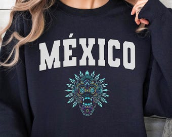 Mexico Sweatshirt, Mexico Sweater, Mexican Crewneck Pullover, Quetzalcoatl Aztec Graphic, Mexico Gift, Travel Sweater, Mexican Souvenir