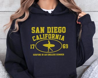 Sudadera con capucha de San Diego, sudadera de surfista de California, jersey de SoCal, sudadera con capucha de playa de verano, suéter con capucha de Cali, regalo de San Diego, sudadera con capucha de surfista
