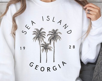 Sea Island Sweatshirt, Georgia Sweater, Sea Island Pullover, Palm Crewneck Top, Beach Lover Souvenir, Palm Tree Hoodie, Peach State Top