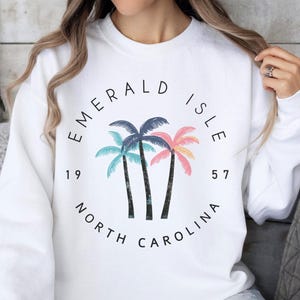 Emerald Isle Crewneck Sweatshirt, Cozy Beach Sweatshirt, North Carolina Gift, Casual Apparel, Palm Tree Sweater, Summer Vibes